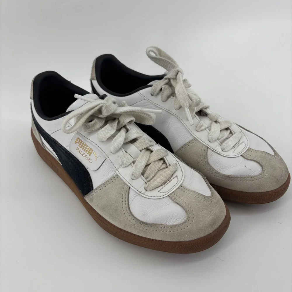 Puma Palermo Sneakers Womens 7.5 White Black Gum Good‎ Leather Suede 396464-01